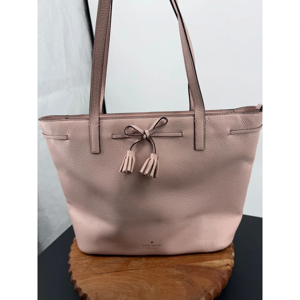 Kate Spade Hayes Tote Bag Womens Large‎ Pink Pebbled Leather Bow Tassel WKRU6244